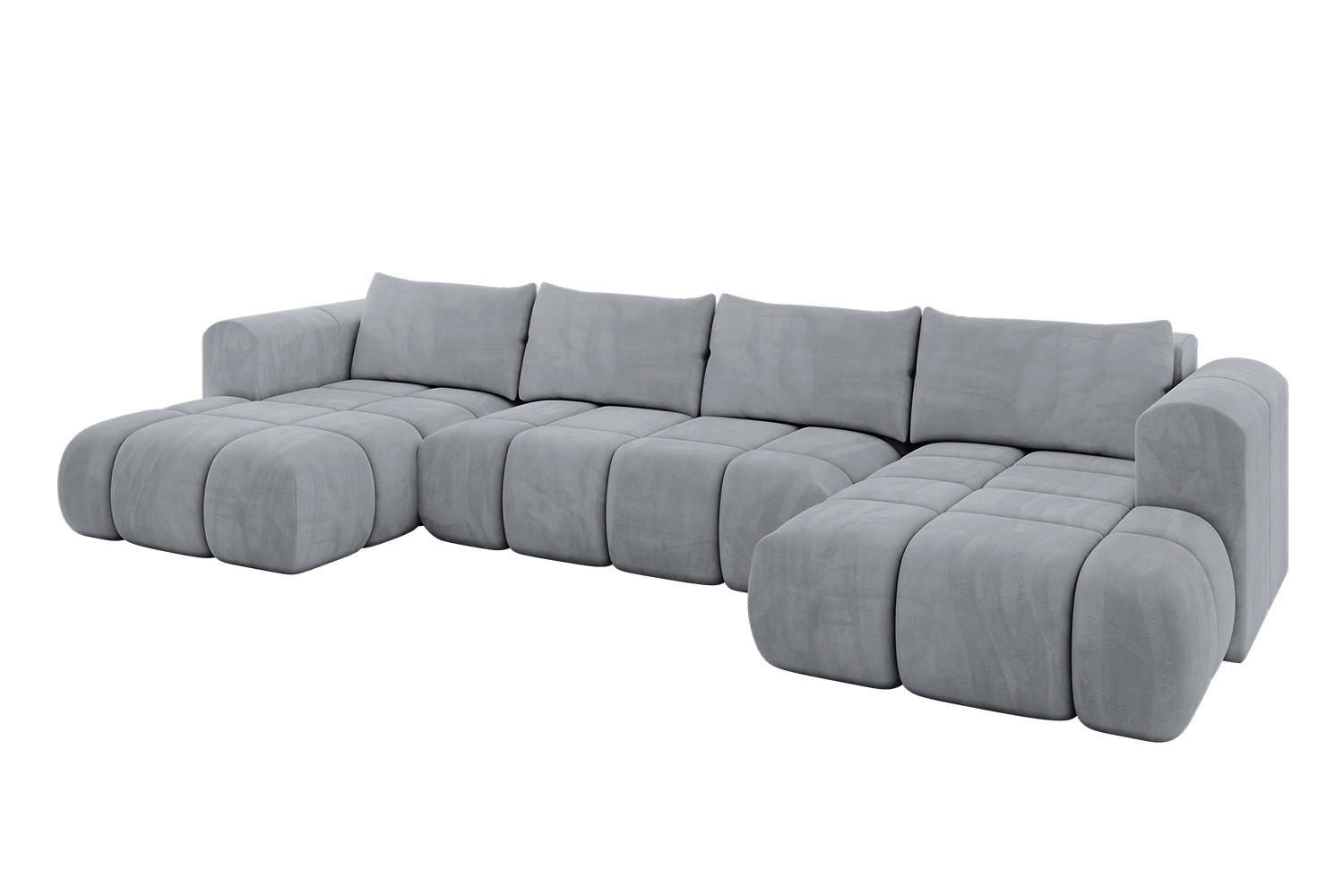 WOHNLANDSCHAFT Ottomane Links CLOUD-U 414x180x40 Hellgrau Velours - Hellgrau, Holzwerkstoff/Kunststoff (414/90/180cm) - ALTDECOR