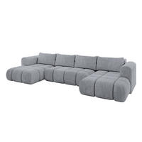 WOHNLANDSCHAFT Ottomane Links CLOUD-U 414x180x40 Hellgrau Velours - Hellgrau, Holzwerkstoff/Kunststoff (414/90/180cm) - ALTDECOR