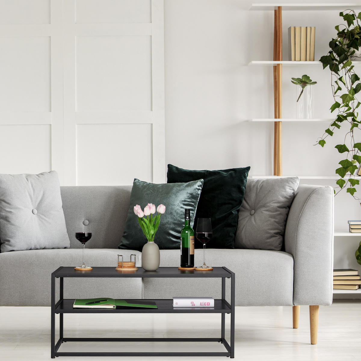 COUCHTISCH - Schwarz, Holzwerkstoff/Metall (50/90/42cm) - Relaxdays