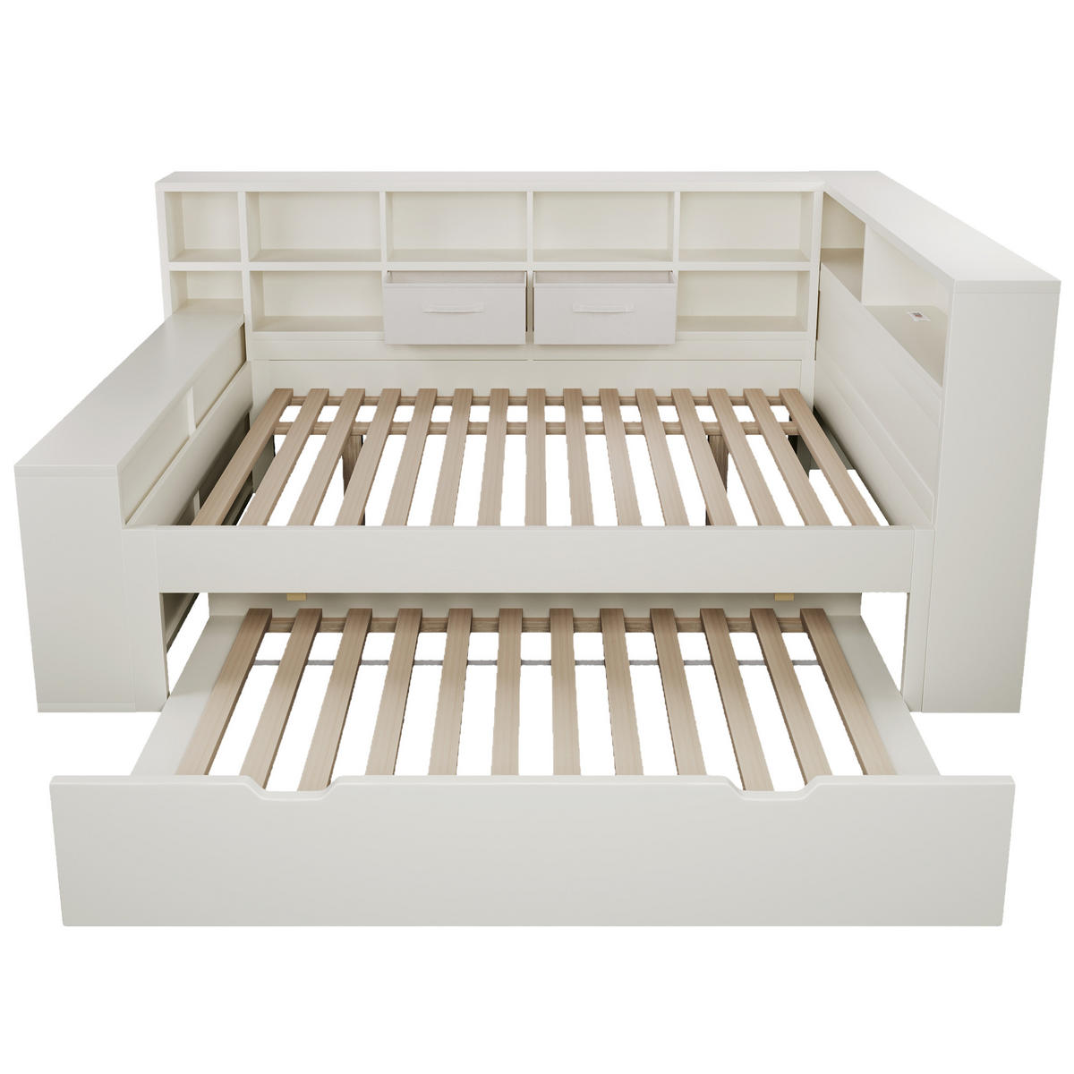 STAURAUMBETT 140/200 cm DE-32530 mit Ausziehbett Weiß - Weiß, Holz (140/200cm) - ComfortXL