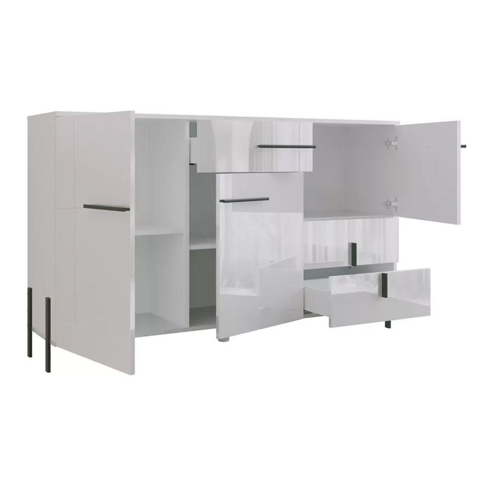 KOMMODE Vigo weiß / weiß Hochglanz 150 / 40 / 91cm - Weiß Hochglanz/Schwarz, Holz/Holzwerkstoff (150/91/40cm) - Feldmann-Wohnen