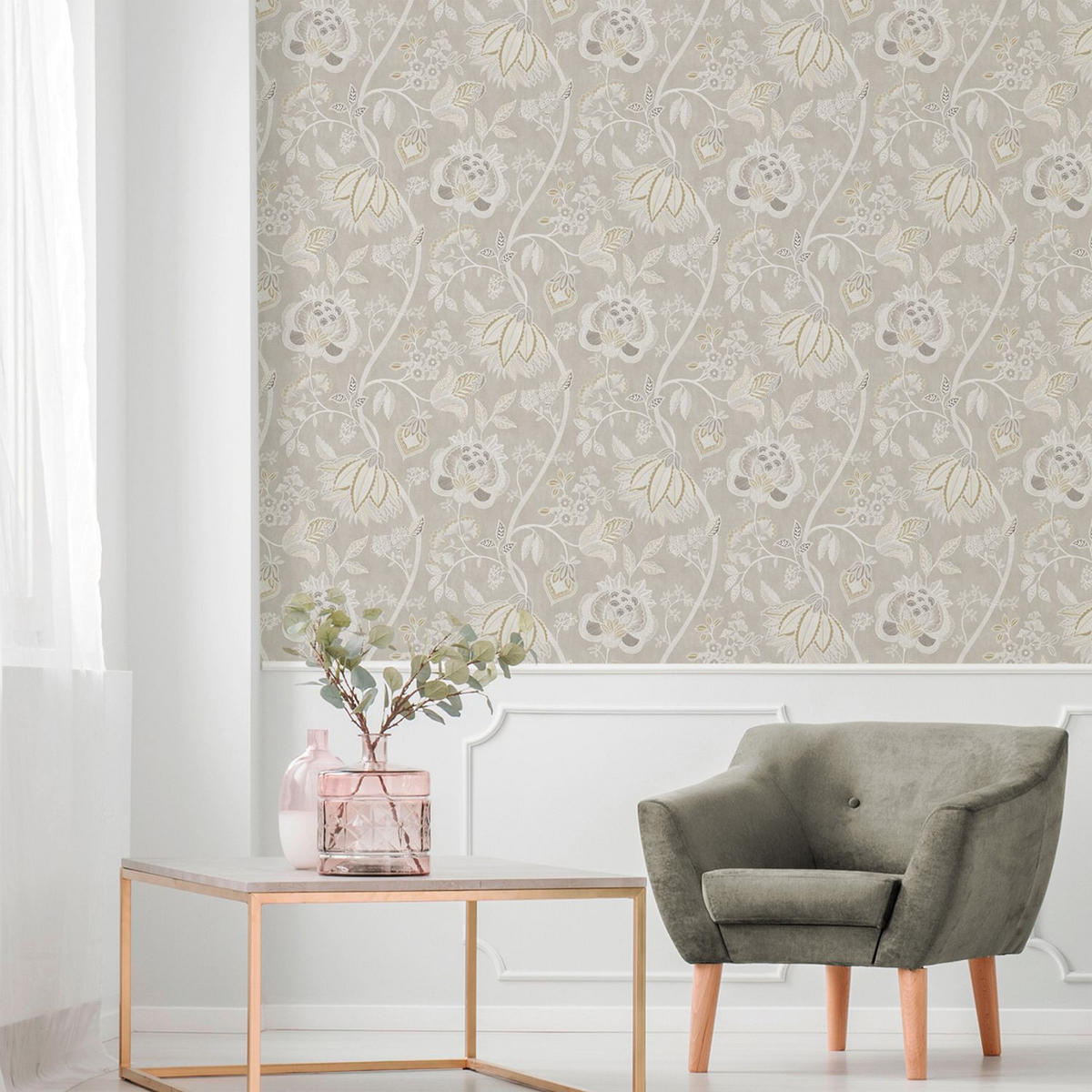 TAPETE Blumen 53 cm x 10 m - Beige, Papier (53/1000cm) - Sanders & Sanders