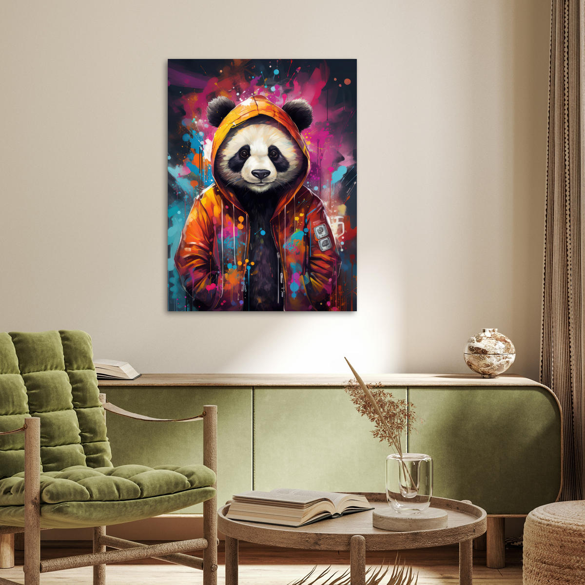 POSTER Panda - Jacke - Graffiti - Orange 60x80 cm - Orange, Papier (60/80/0.1cm) - MuchoWow