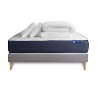 BETT Actiflex sleep Taschenfederkern und Memory-Schaum 140 x 200 cm h2 - Kit Bettgestell Grau - Mit Kissen und Bettdecke - Beige/Grau, Holz/Textil (140/200cm) - ACTISOM