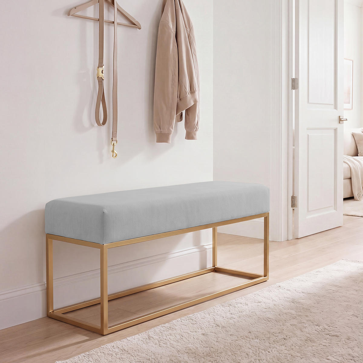 POLSTERBANK STELLA 90 cm Metallgestell, Gold / Grau - Goldfarben/Grau, Textil/Metall (90/44/30cm) - Idohome