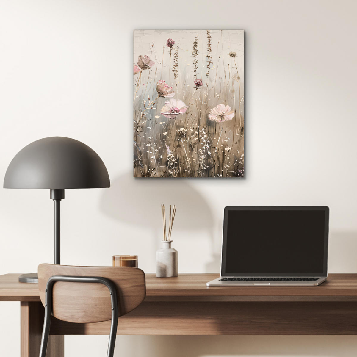 KOVOVÝ OBRAZ Kvety - Ružová - Moderné - Béžová 30x40 cm - béžová, kov (30/40cm) - MuchoWow