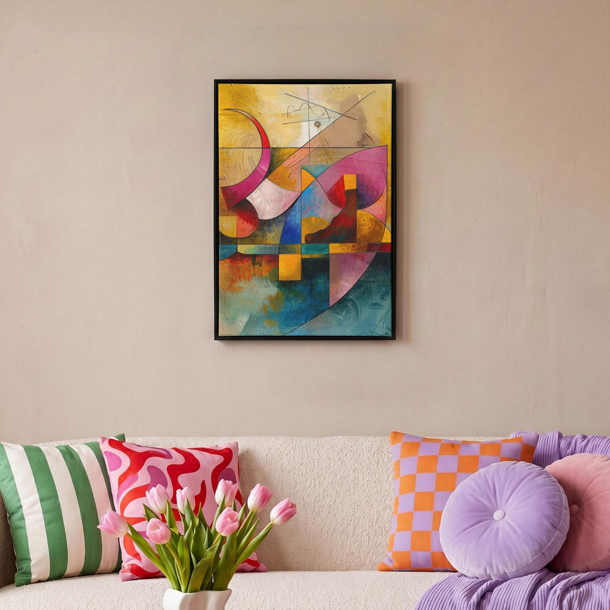 LEINWAND Bilder mit Rahmen - Kunst - Abstrakt - Modern - 40x60 - Gelb, Textil (40/60cm) - MuchoWow