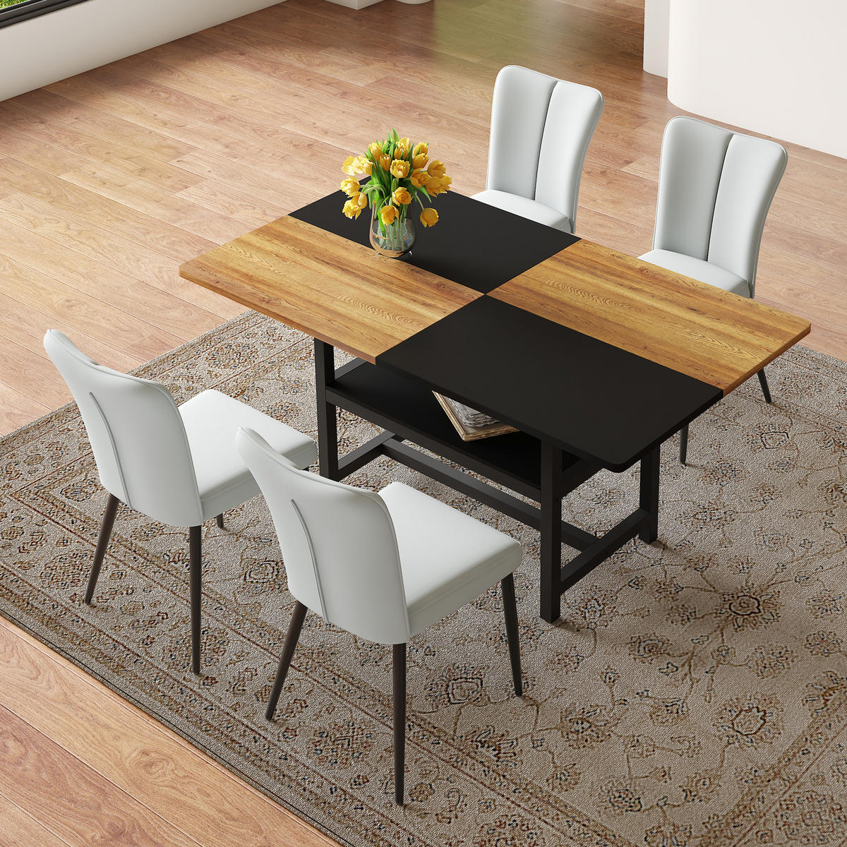 ESSGRUPPE DE-39364 5-teilig, mit 4 PU-Sesseln Hellgrau - Hellgrau, Holzwerkstoff (160/76/90cm) - ComfortXL