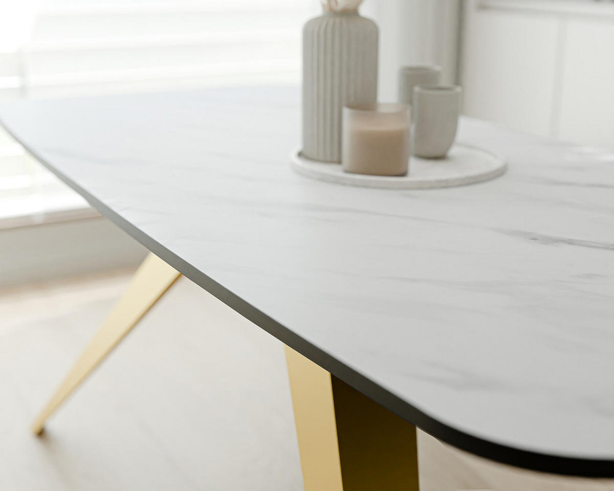 AUSZIEHTISCH FENTO 180/90/76 cm, Gold / Bianco (Weiß) - Perlmutt, Holzwerkstoff/Metall (90/180/76cm) - Idohome