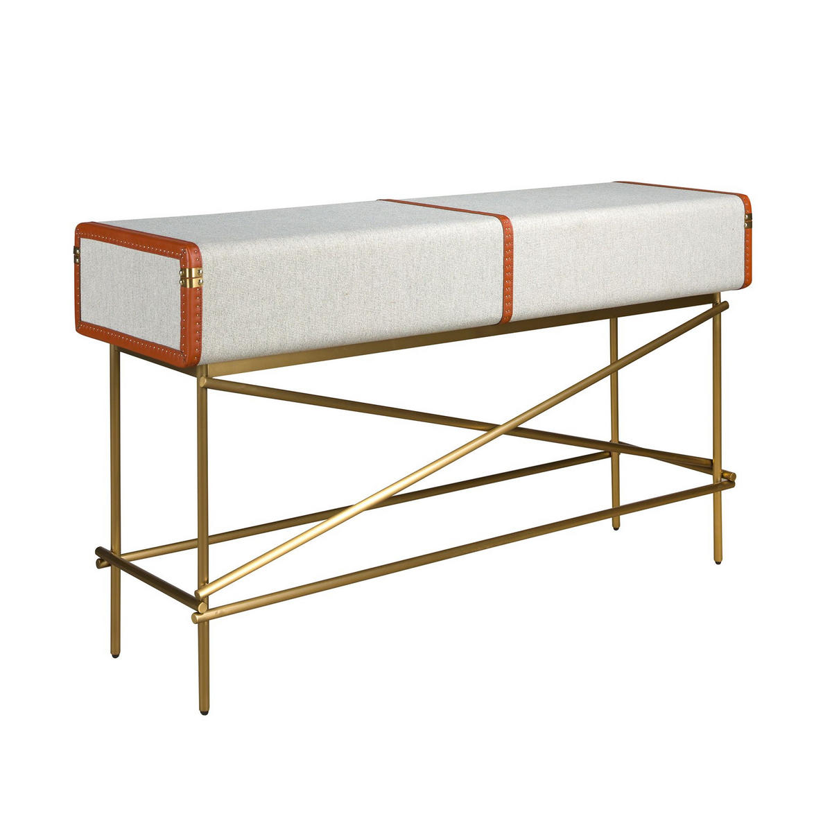 KONSOLENTISCH Rechteckiger Konsolentisch, Stoff, Nussbaum und polierter Goldstahl 141/45/81 cm - Grau, Holzwerkstoff/Metall (45/141/81cm) - ANGEL CERDA