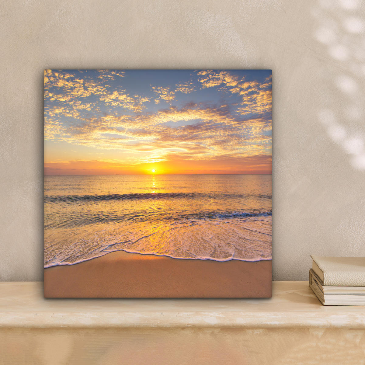 LEINWANDBILD Strand - Sonnenuntergang - Meer 20x20 cm - Gelb, Textil (20/20cm) - MuchoWow