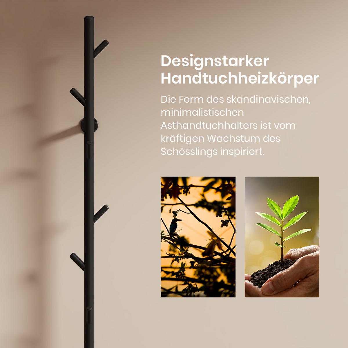 HANDTUCHHEIZKÖRPER Baumheizkörper WLAN Schwarz 150 cm - Schwarz, Metall (12.5/150/14cm) - EMKE