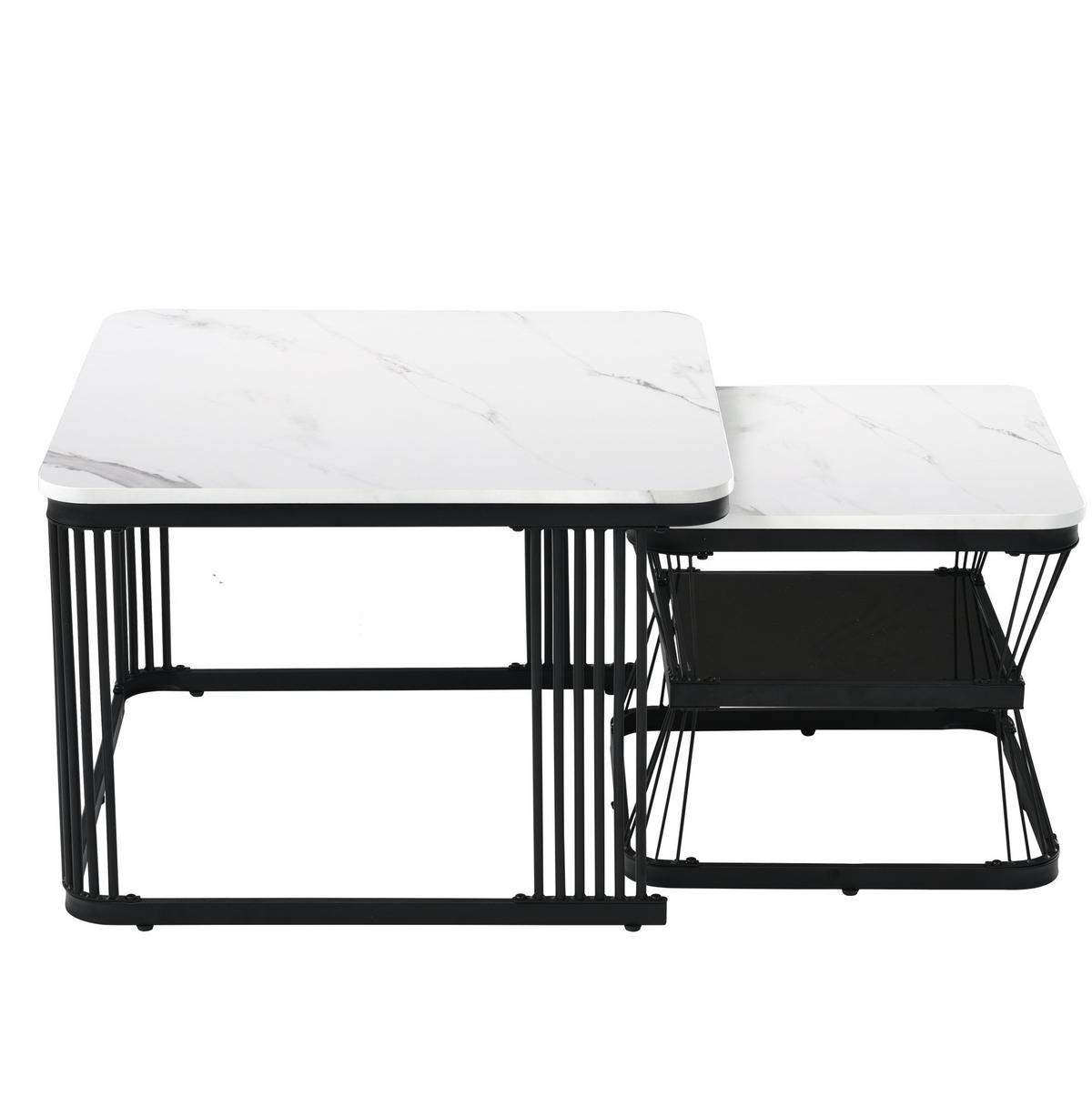 COUCHTISCH-SET 65/65/45 & 45/45/39,5 cm in Weiß mit Marmoroptik - Weiß, Holzwerkstoff (65/65/45cm) - Flora Grace