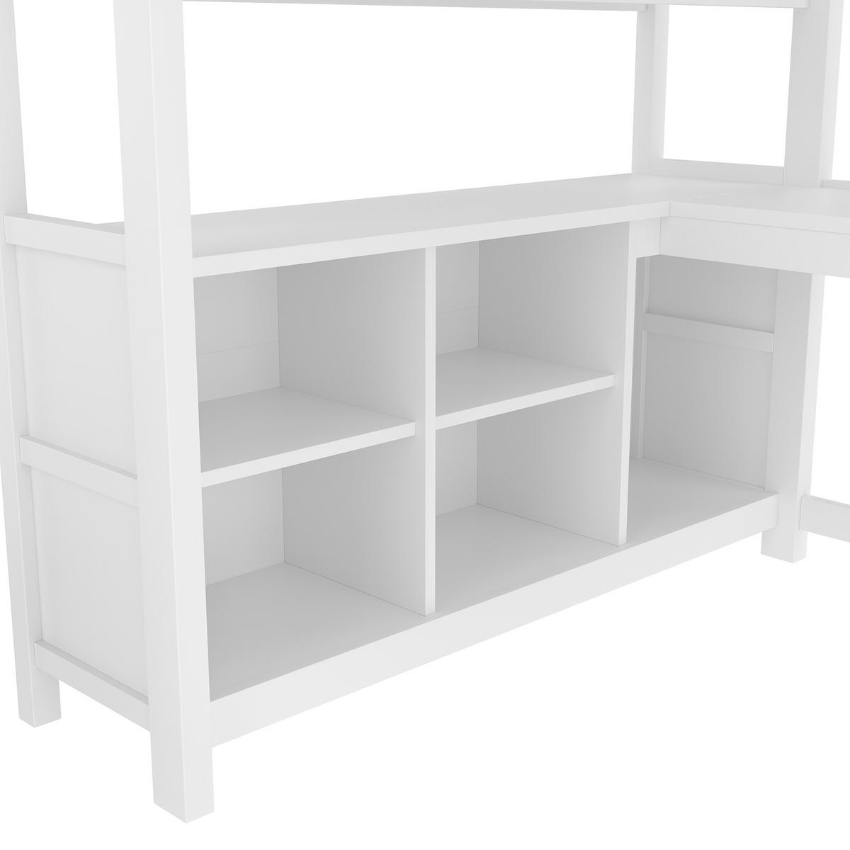 HOCHBETT 140/200 cm Weiß mit Schreibtisch und Regalen - Weiß, Holz (140/200cm) - OKWISH