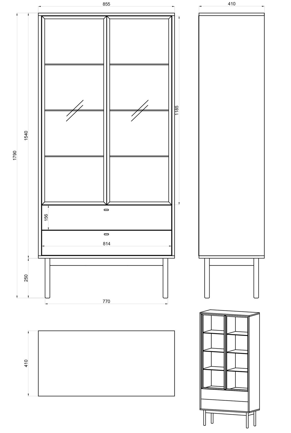 VITRINE Olar Holzoptik Carini Nussbaum 85 cm - Goldfarben/Schwarz, Holzwerkstoff/Metall (85/179/41cm) - Selsey