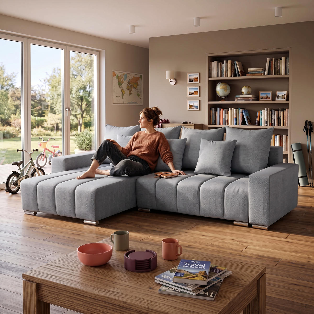 ECKSOFA Piano L Links mit Schlaffunktion 137x234 Velours Grau - Silberfarben/Grau, Holz/Textil (278/178cm) - Muffo