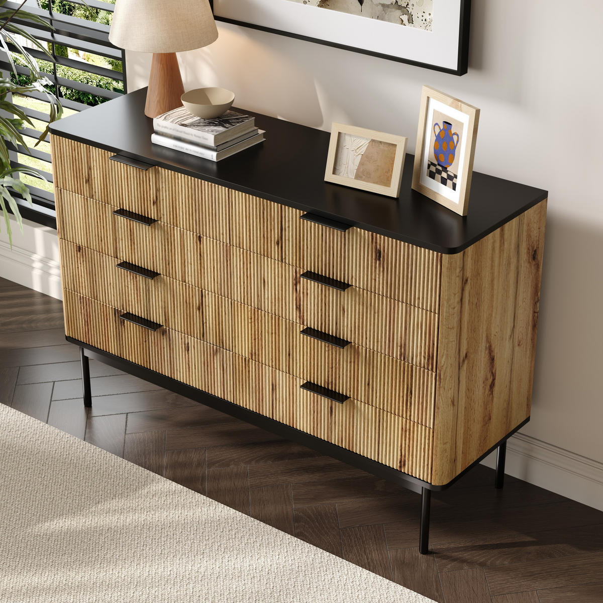 SIDEBOARD 120x39,5x80 Wohnzimmer Esszimmer Eingang Stauraum - Schwarz, Holzwerkstoff (39.5/80/120cm) - FLIEKS
