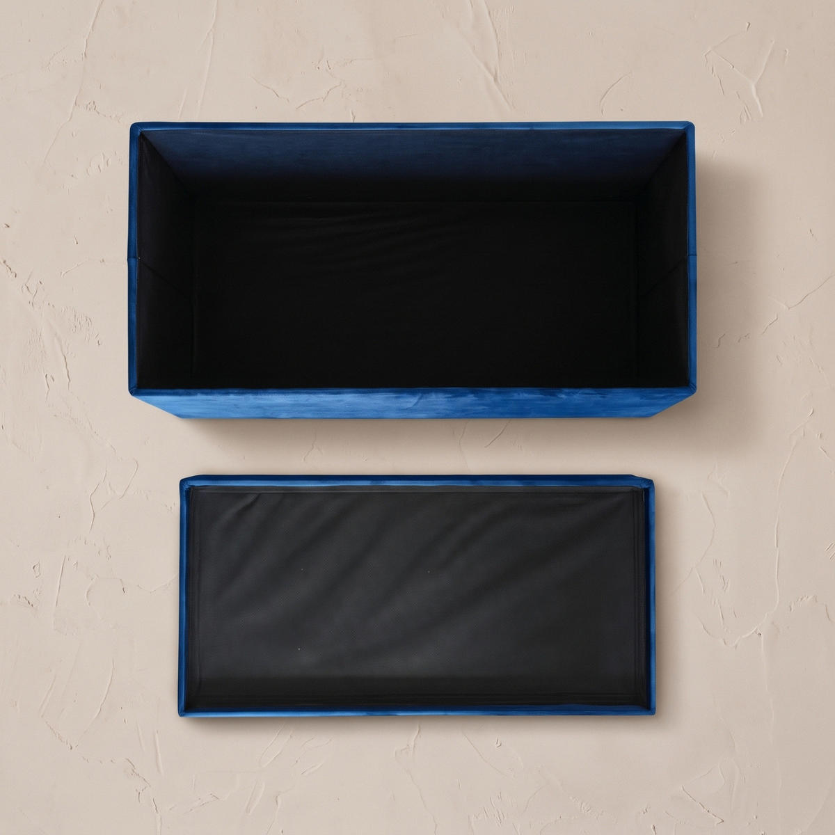 SAMTHOCKER mit Stauraum 76/38/38 cm - Dunkelblau, Textil (38/38/76cm) - SCENA LIVING