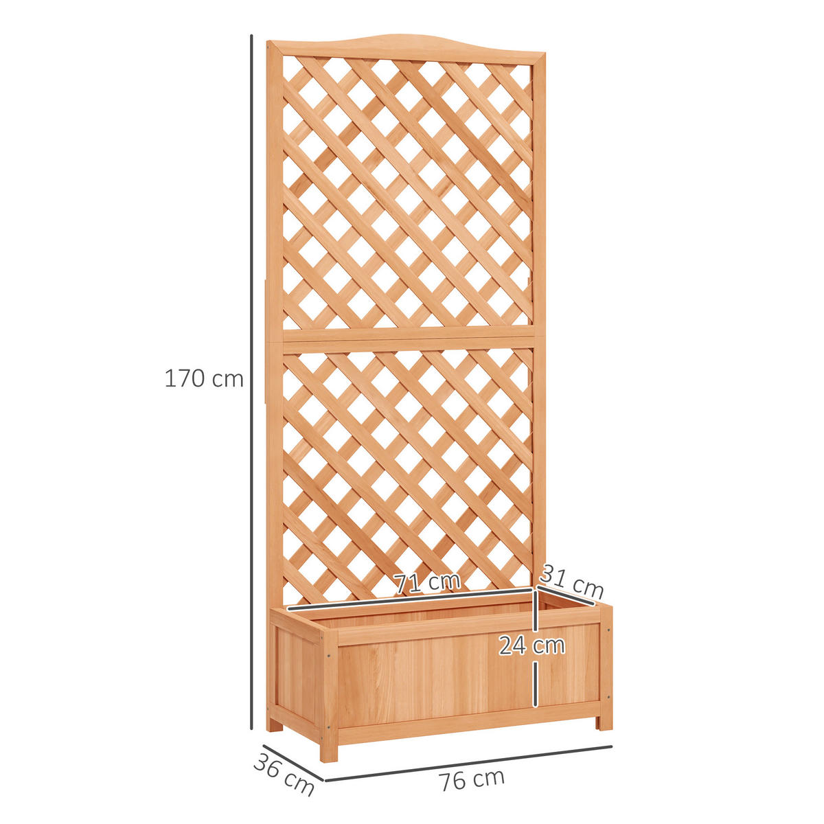 HOCHBEET DE-12197 mit Rankgitter 76/36/170 cm mit Lattenboden Braun - Braun, Holz (76/170/36cm) - ComfortXL