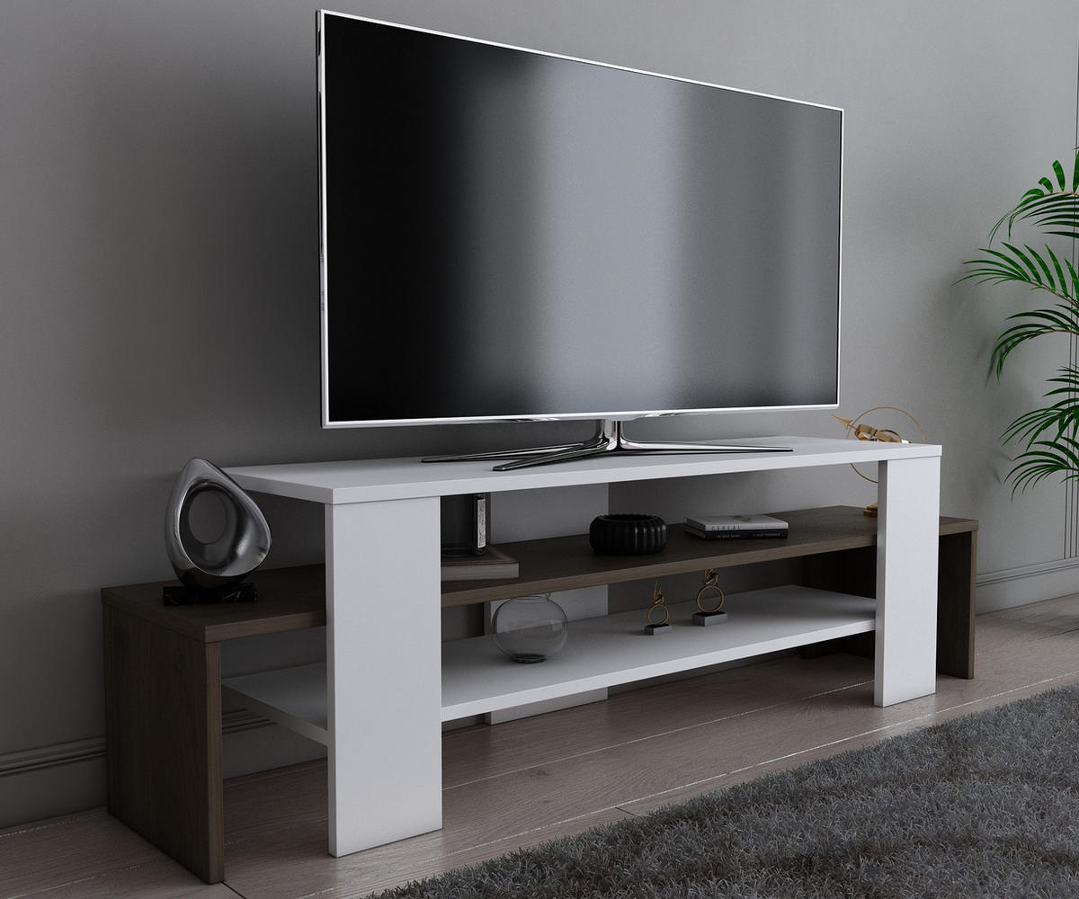 TV-ELEMENT Lenora Weiss Walnuss - Graubraun/Weiß, Holzwerkstoff (150/45/35cm)