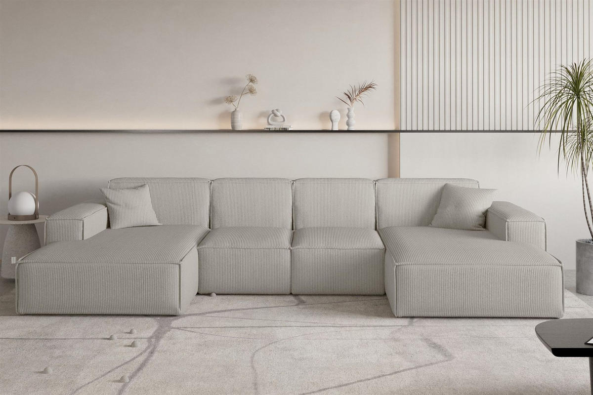 WOHNLANDSCHAFT Celes Premium Xs Scala - Hellgrau, Holzwerkstoff/Textil (342/73/165cm) - Fun Möbel