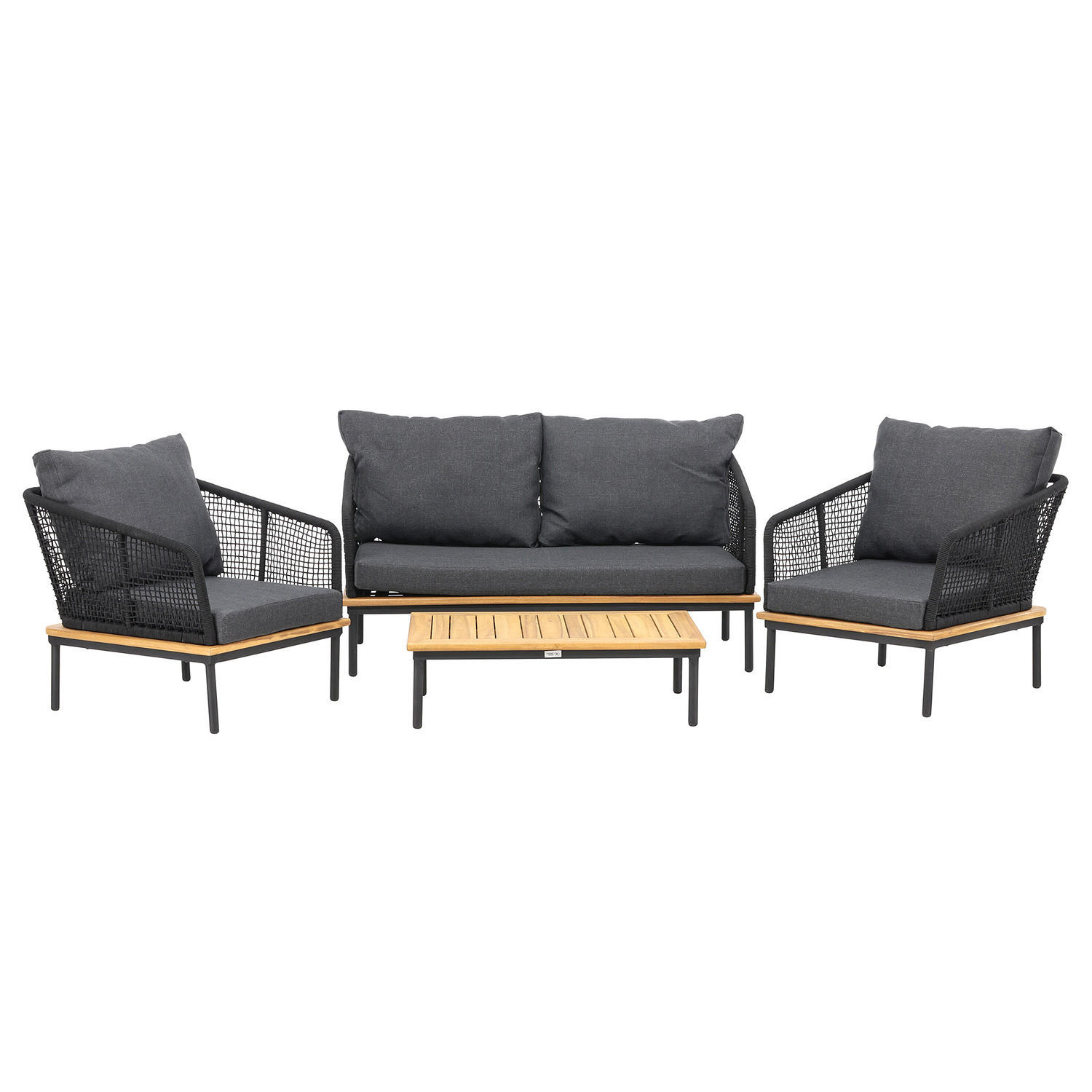 LOUNGESET - 4-teilig - Schwarz - Stahl - 148 x 70 x 80 cm - Schwarz, Metall - home24