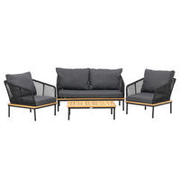LOUNGESET - 4-teilig - Schwarz - Stahl - 148 x 70 x 80 cm - Schwarz, Metall - home24