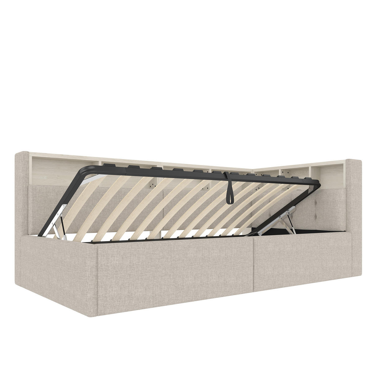 TAGESBETT mit Stauraum 90x200 cm Leinen Beige mit LED und USB-C - Beige, Metall (90/200cm) - Meubliv