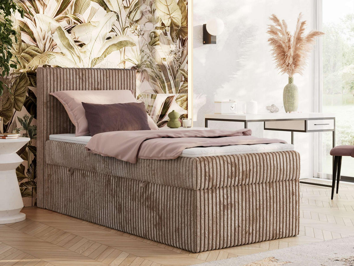 BOXBETT TILIANO 90/200 - Braun Cord - H3 - Visco Topper - Links - Braun, Textil (90/200cm) - MKS