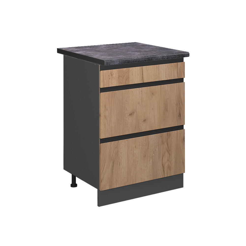 KÖKSUNDERSKÅP R-Line Goldkraft ek 60 cm med lådor, AP antracit Honungsek, Antracit 81.6/60/60 cm
