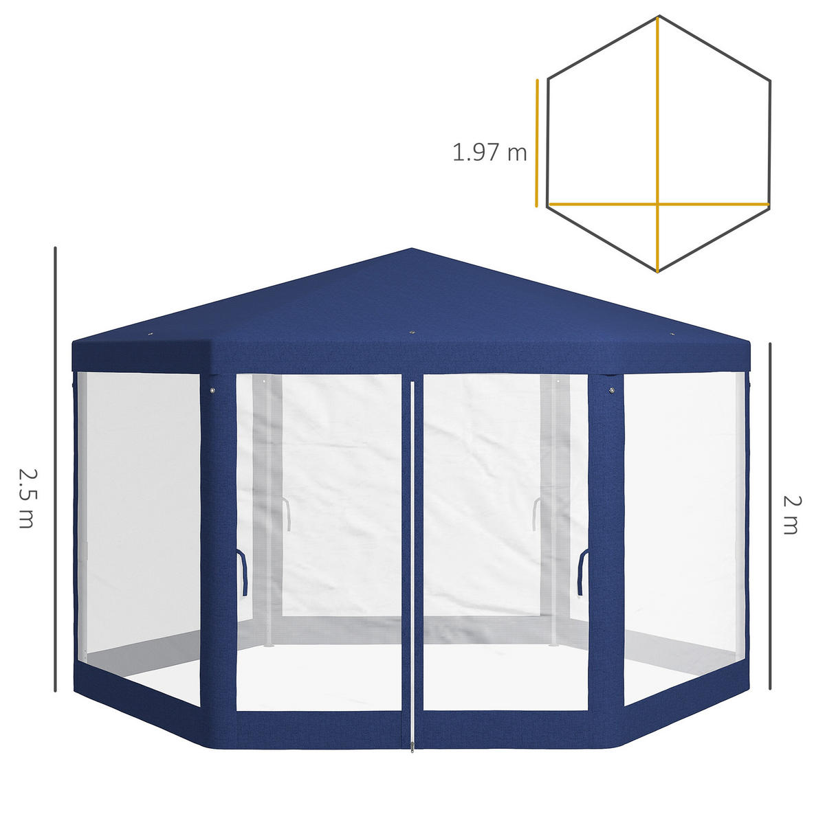 PAVILLONS aus Polyester 394x341,2x250 cm in Blau mit Netzvorhängen - Blau, Textil (341.2/250/394cm) - Modfu