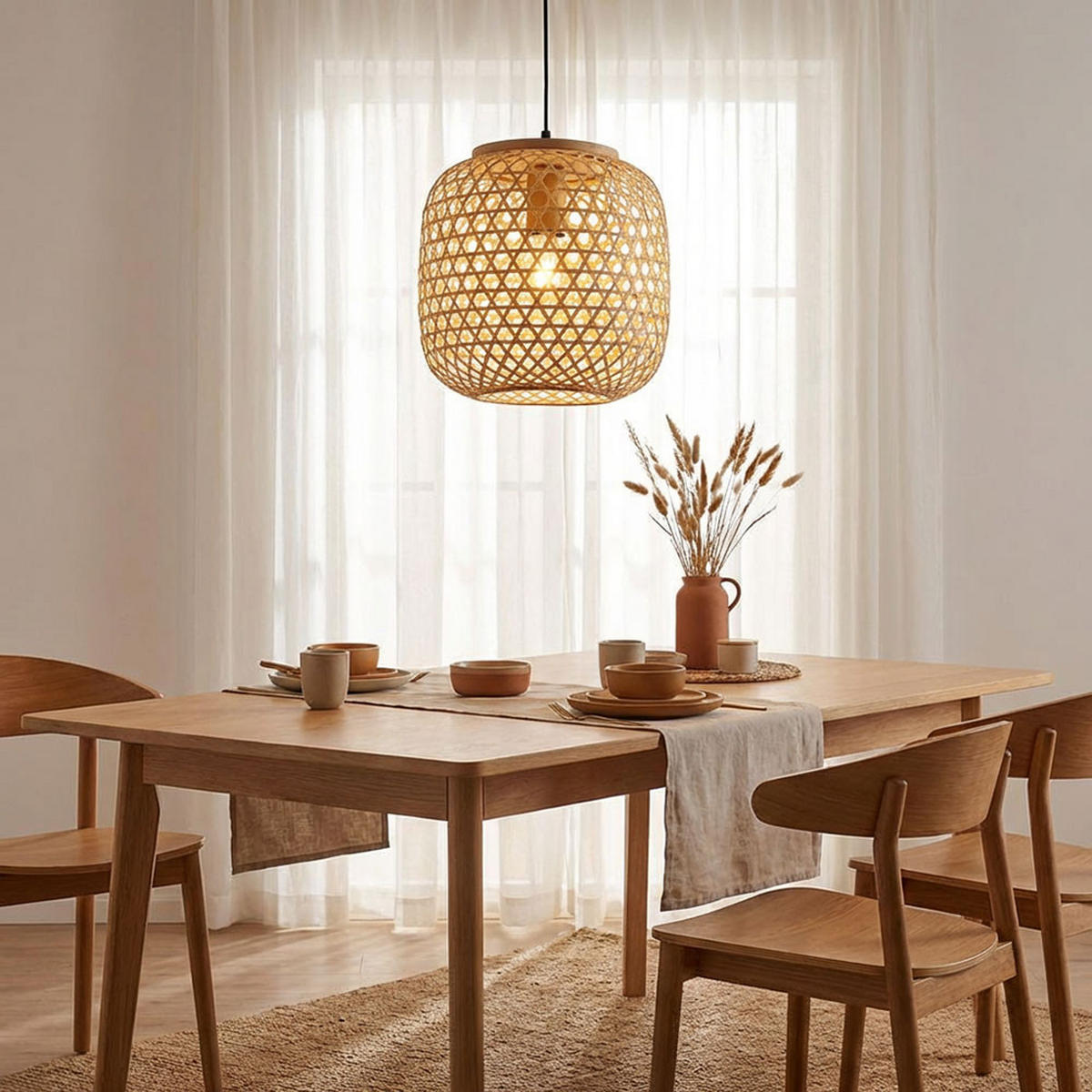 LED HÄNGELEUCHTE Bambus Geflecht Beige - Beige, Holz (23/23/135cm) - Globo Lighting