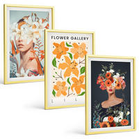 BILDER SET 3er Set - 40x60 cm Goldrahmen - Blumenporträts mit Blumensträußen - Goldfarben, Kunststoff (40/60cm) - TULUP