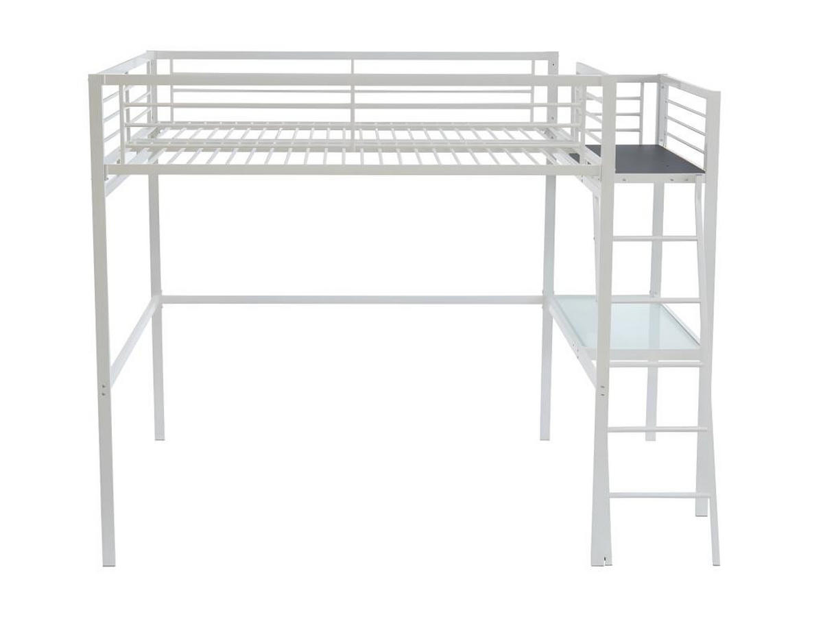 HOCHBETT mit Schreibtisch - 140 x 190 cm - Weiß - CASUAL II - Weiß, Metall - Vente-Unique