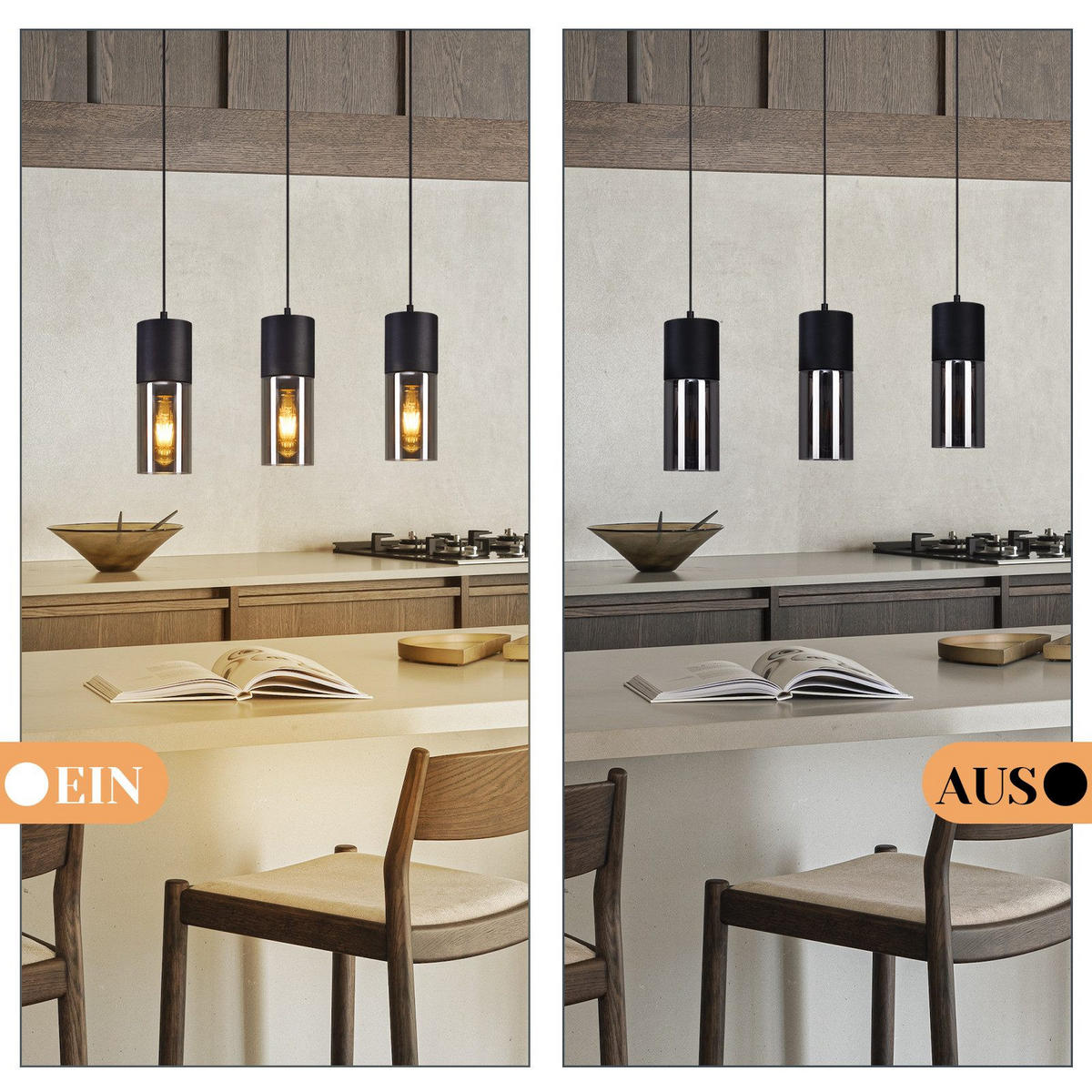 HÄNGELEUCHTE Elmar 3-flammig 50/10/150 cm - Schwarz, Metall (50/10/150cm) - Nettlife