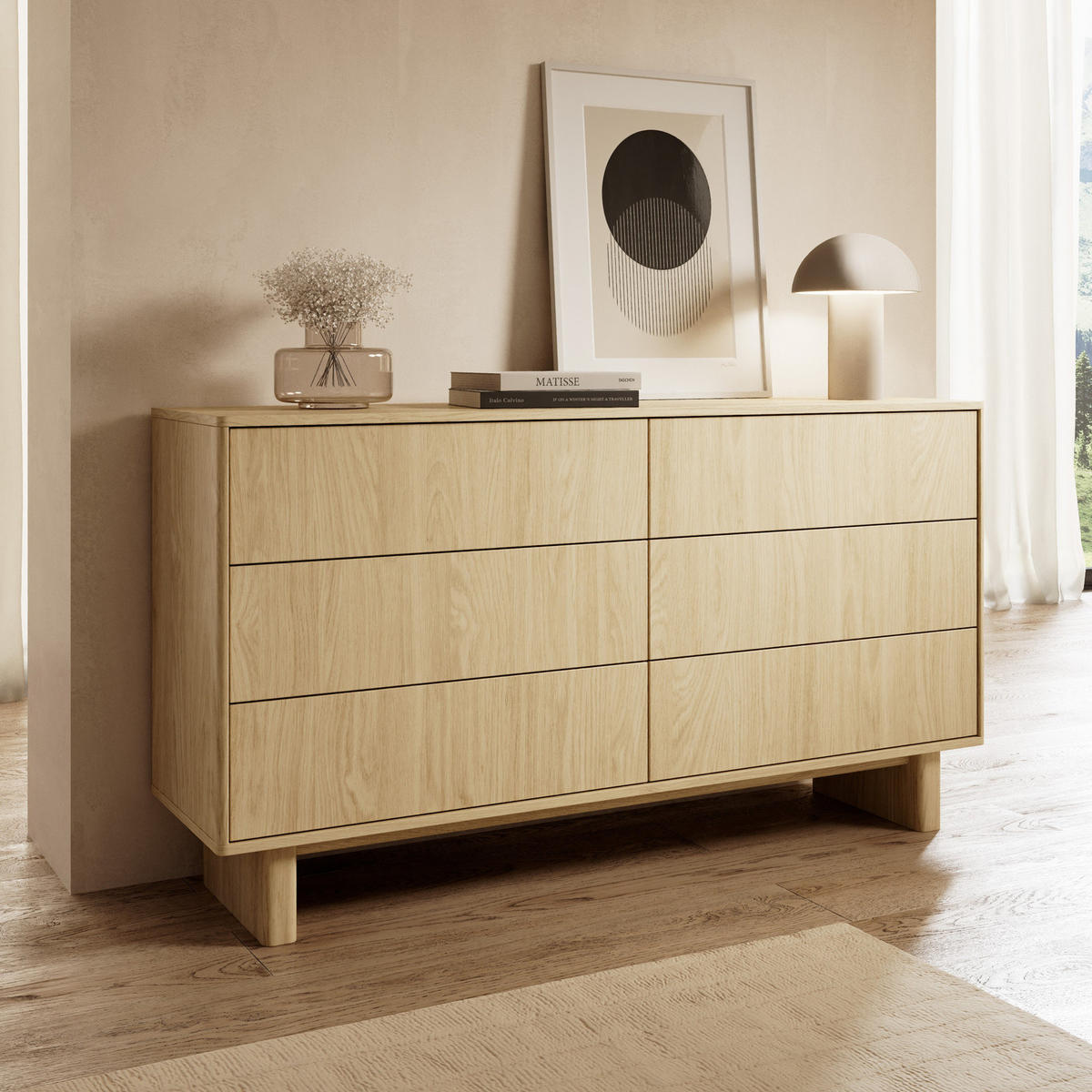 KOMMODE VIRONE (Geölte Eiche, 6 Schubladen, Vollauszug, Push-to-Open) - Eichefarben, Holz/Holzwerkstoff (153/83/38cm) - Ravio