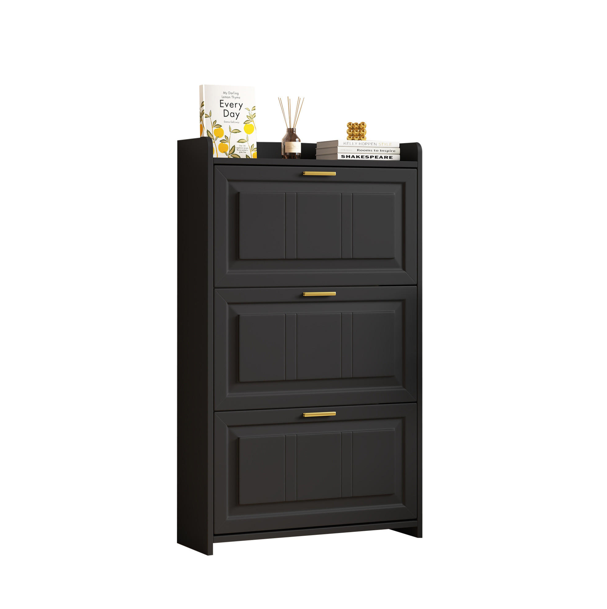 SCHUHSCHRANK 70/24/120 cm mit Klapptüren und Schublade, 6 Fächer, Schwarz - Schwarz, Holzwerkstoff (70/120/24cm) - Redom