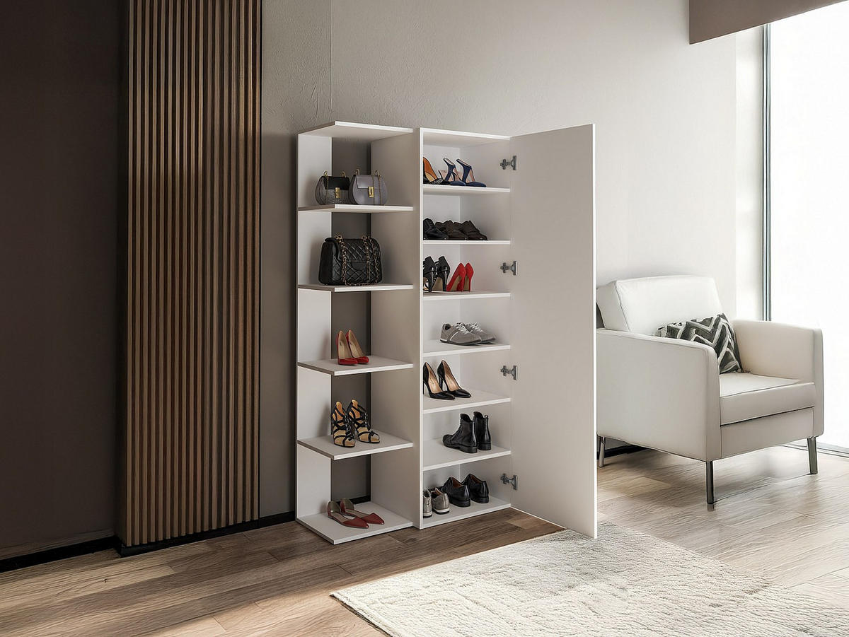 SCHUHSCHRANK - 87.6 x 40.9 - holz - weiß Sylany - Weiß, Holz (87.6/165.7/40.9cm) - Vente-Unique
