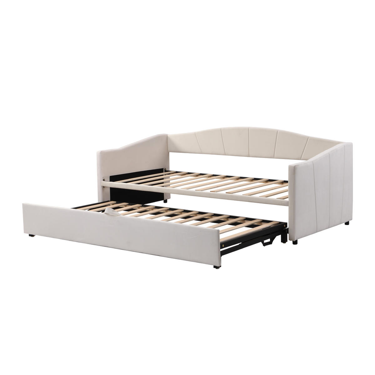 POLSTERBETT Ausziehbares Schlafsofa 90/180 cm Beige mit Lattenrosten - Beige, Textil (90/200cm) - OKWISH