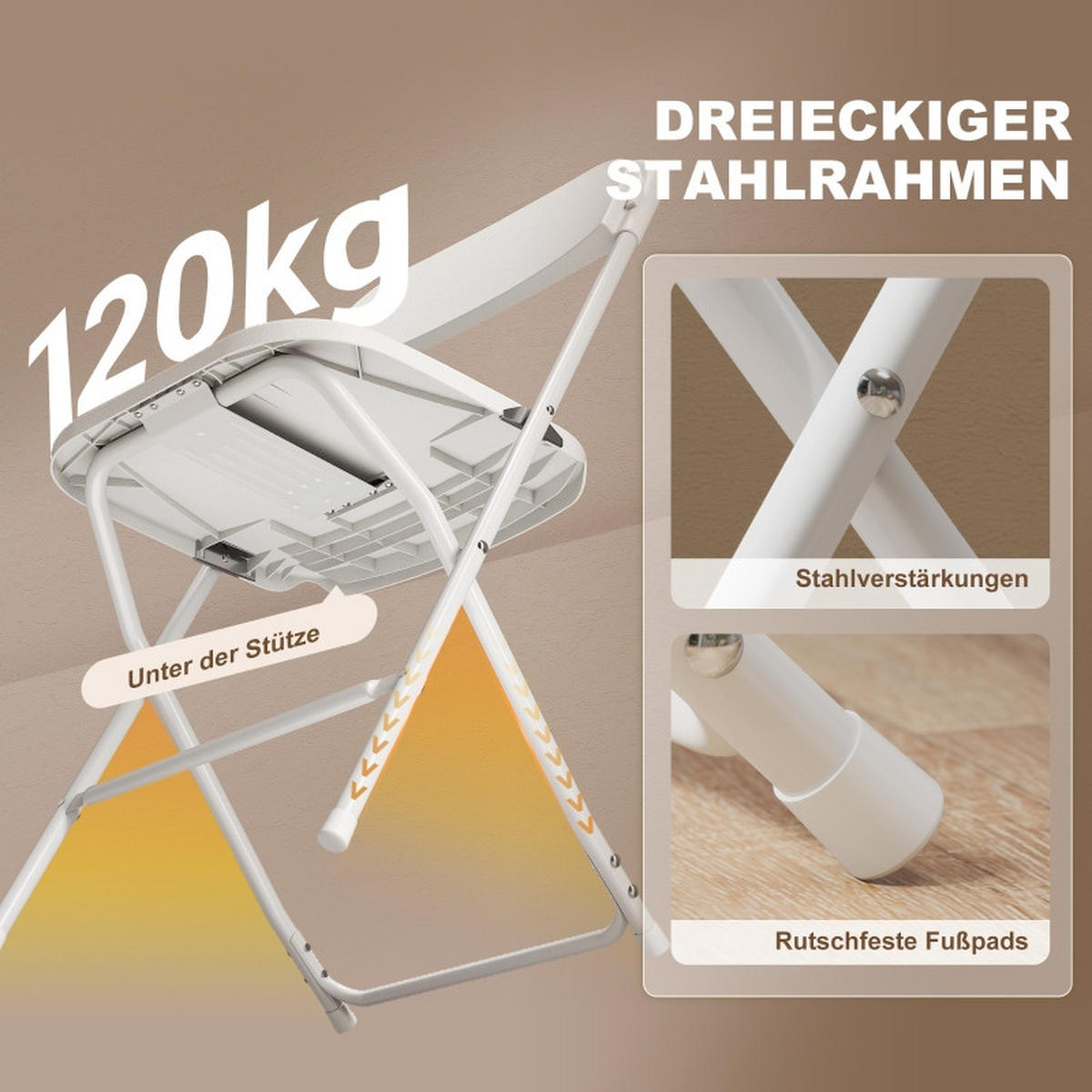 6ER-SET Klappstühle, faltbare Stühle mit Ablauflöchern, Stahlrahmen, vielseitig einsetzbar, Weiß - Weiß, Kunststoff (45/79.5/49cm)