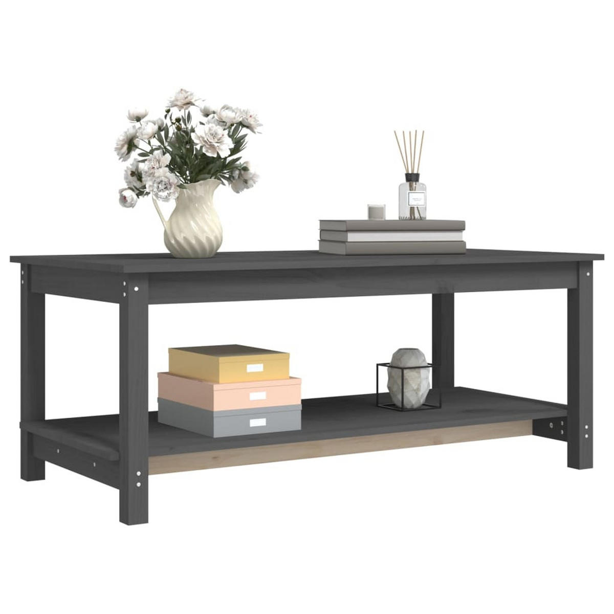 COUCHTISCH Grau 110x55x45 cm Massivholz Kiefer - Grau, Holz (110/55/45cm) - furnicato