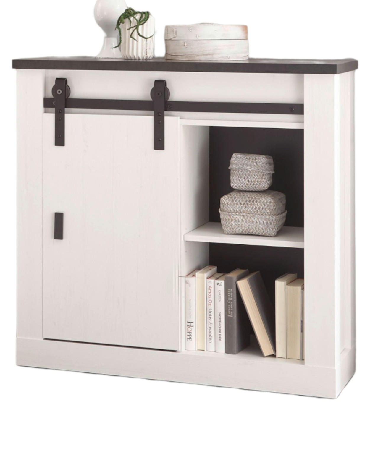 AKTENSCHRANK weiß Pinie, anthrazit Landhaus, Büro Kommode 93 x 91 cm - Anthrazit/Weiß, Holzwerkstoff/Metall (165/76/60cm) - Furn.Design