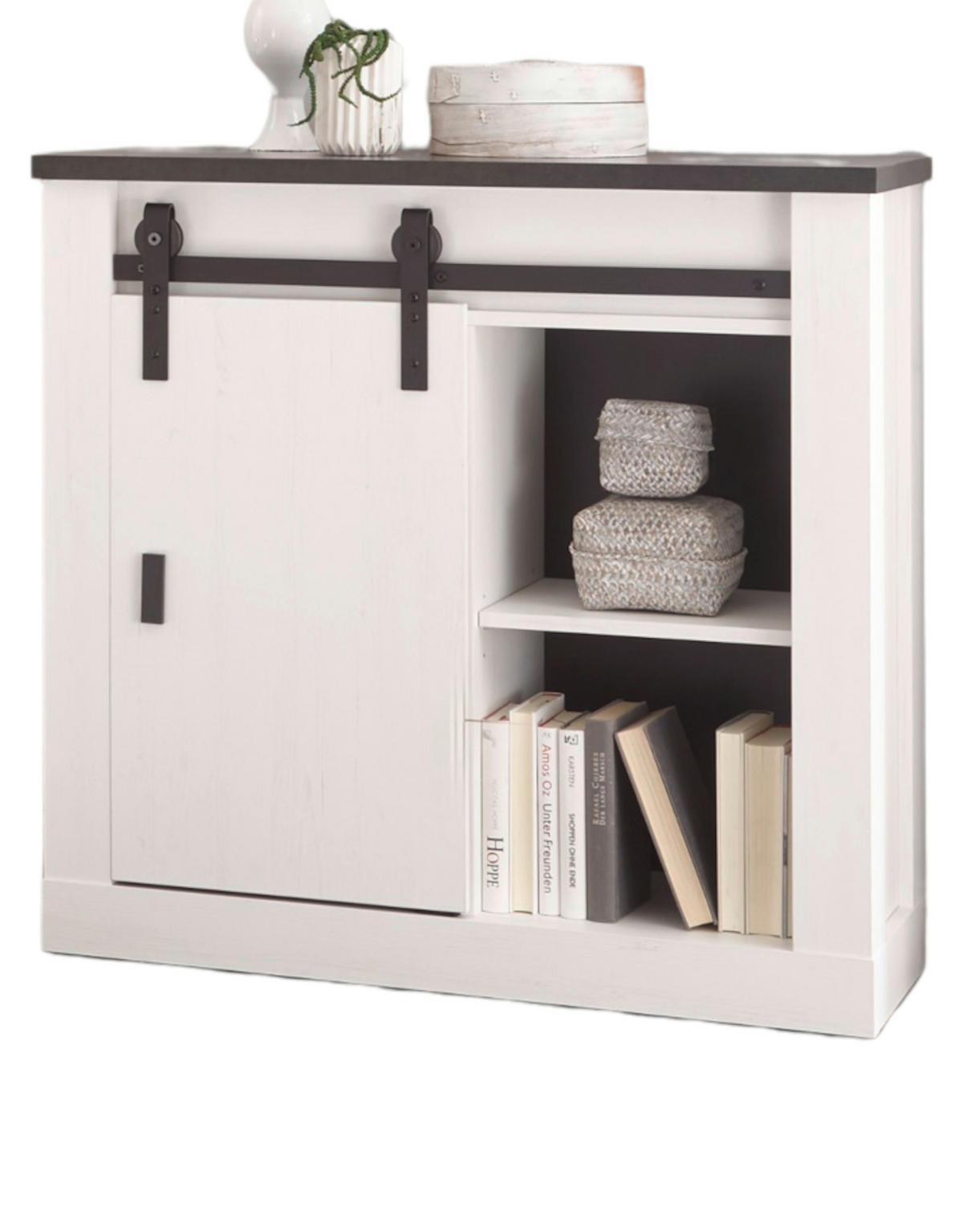 AKTENSCHRANK weiß Pinie, anthrazit Landhaus, Büro Kommode 93 x 91 cm - Anthrazit/Weiß, Holzwerkstoff/Metall (165/76/60cm) - Furn.Design
