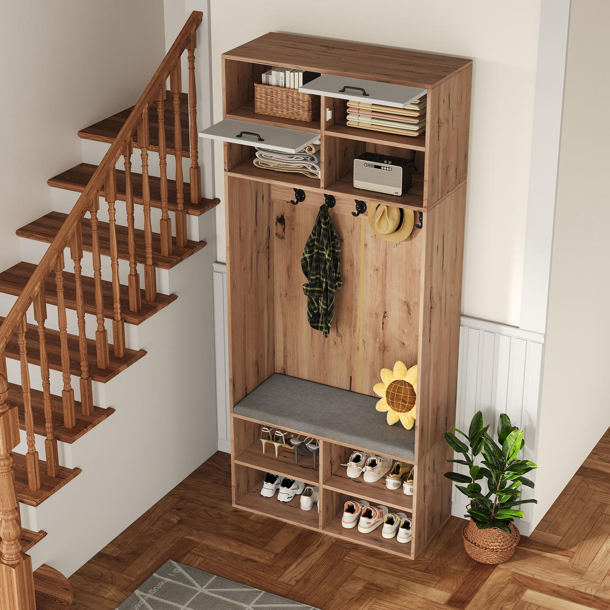 GARDEROBE vielseitig mit Schubladen und Türen, 80/35/185 cm, Weiß und Naturfarben - Naturfarben, Holzwerkstoff (80/185/35cm) - Redom