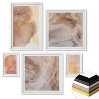 WANDBILDER 5er-Set - 50x50 cm & 20x30 cm & 40x60 cm Weißer Rahmen - Warme Aquarellfarben auf Leinwand - Weiß, Kunststoff (40/60cm) - ArtPrintCave