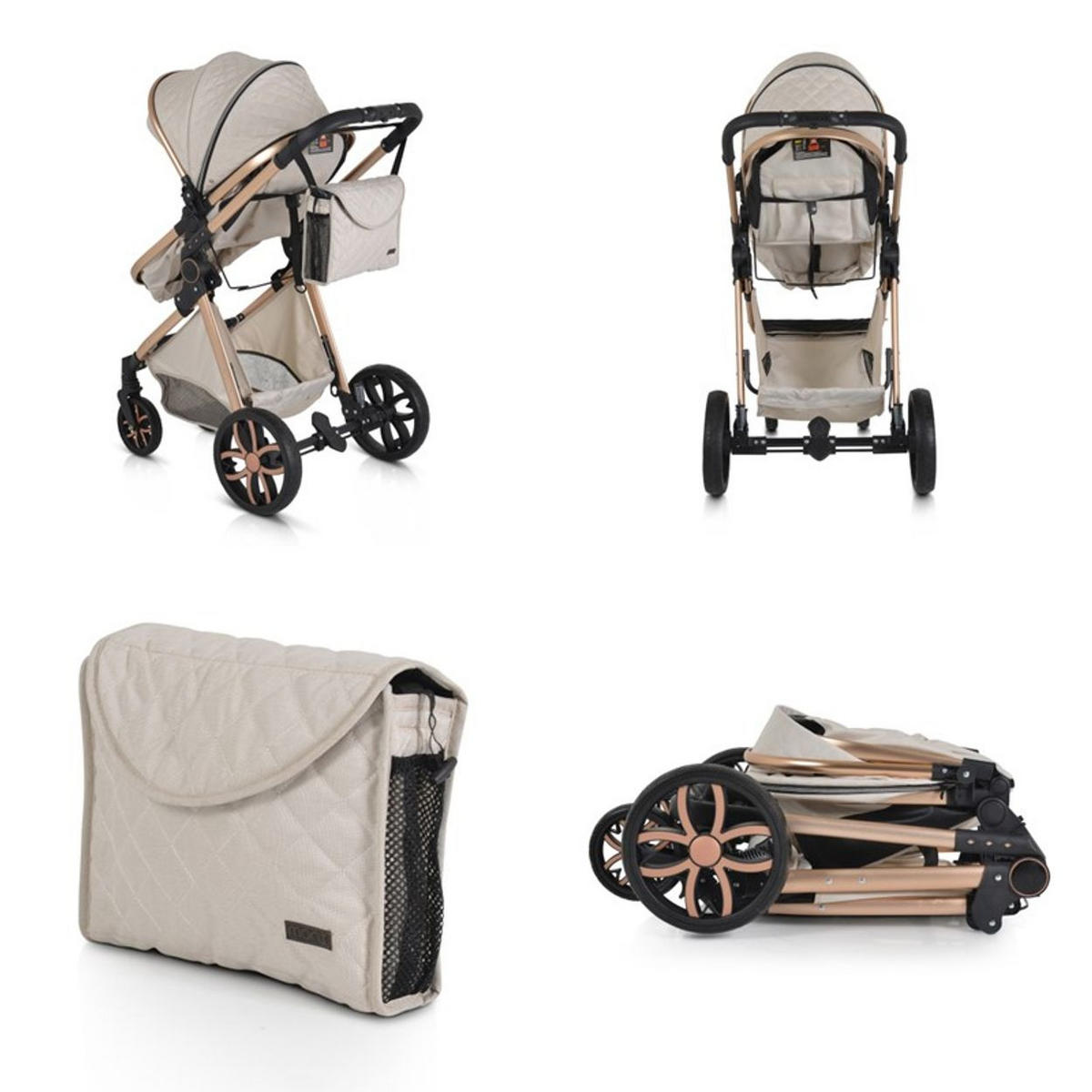 KINDERWAGEN Alma beige Sportsitz Tragetasche umbaubar Wickeltasche Sitz umkehrbar - Beige, Metall (90/60/120cm) - Moni