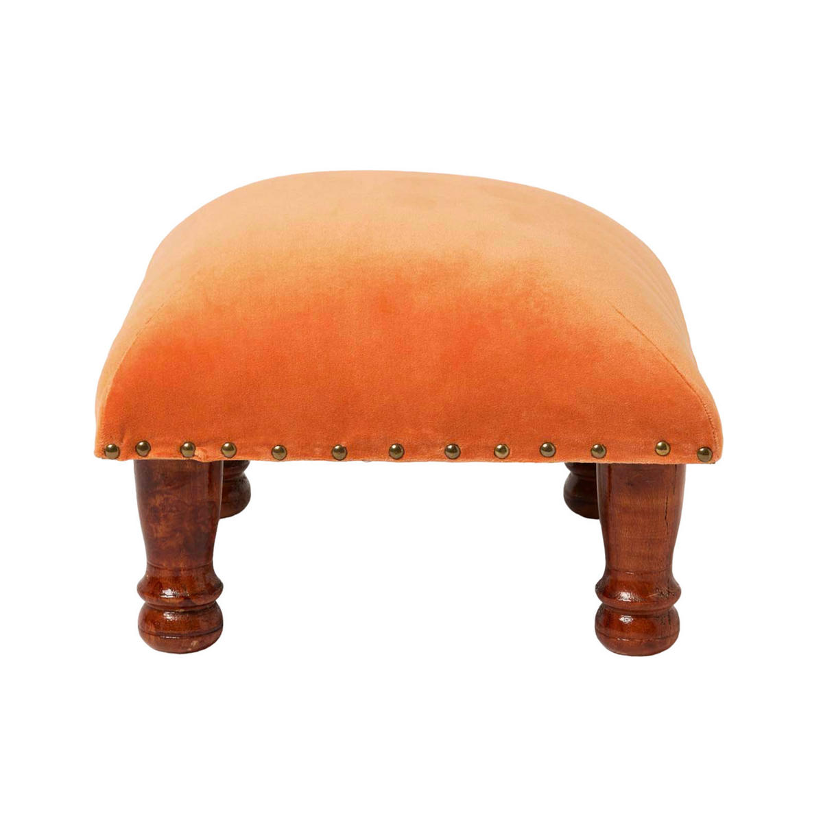 SAMT-HOCKER Mable, orange mit Holzbeinen, 40/40/25 cm - Orange, Textil (40/25/40cm) - Homescapes