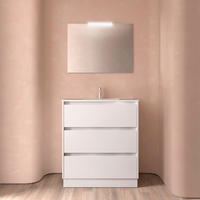 NOJA Komplett-Set 800 3 Schubladen WHITE GLOSS + Waschtisch + Spiegel + Leuchte - Weiß Hochglanz/Schwarz, Metall (45/8.1/79.7cm) - Salgar