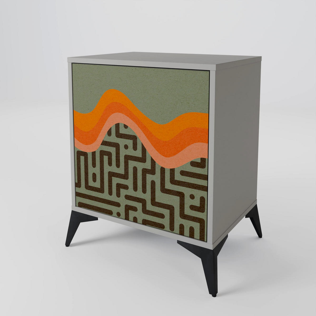 SIDEBOARD SIMPLE SOLUTIONS, Grau, 57,5x42x72,5 cm, Schwarze Metallfüße - Multicolor/Schwarz, Holzwerkstoff/Metall (57.5/72.5/42cm) - SpaceRebels
