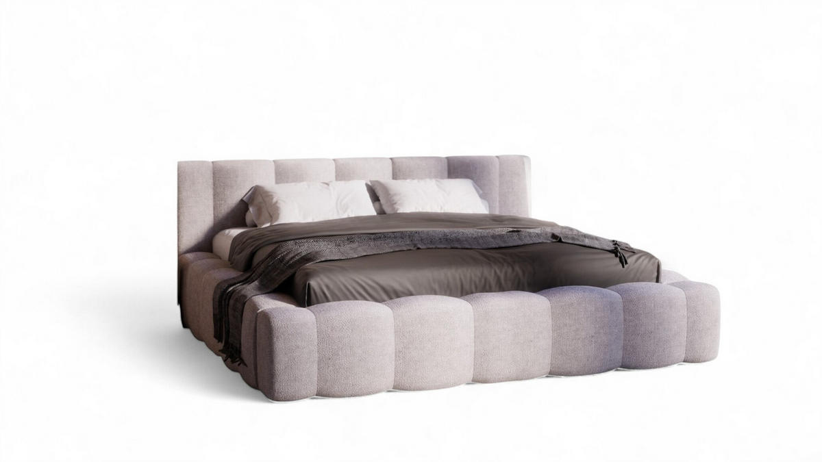 POLSTERBETT Lizeth Komplettset - Hellgrau, Holzwerkstoff/Textil (200/200cm) - Fun Möbel